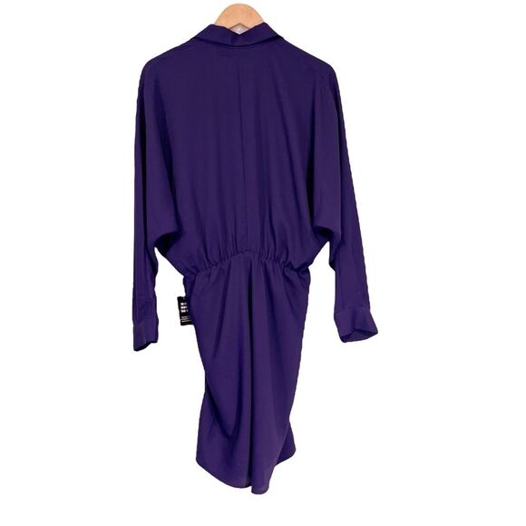 Express Purple Collared Half Button Up Mini Portofino Shirt Dress M - Picture 7 of 8
